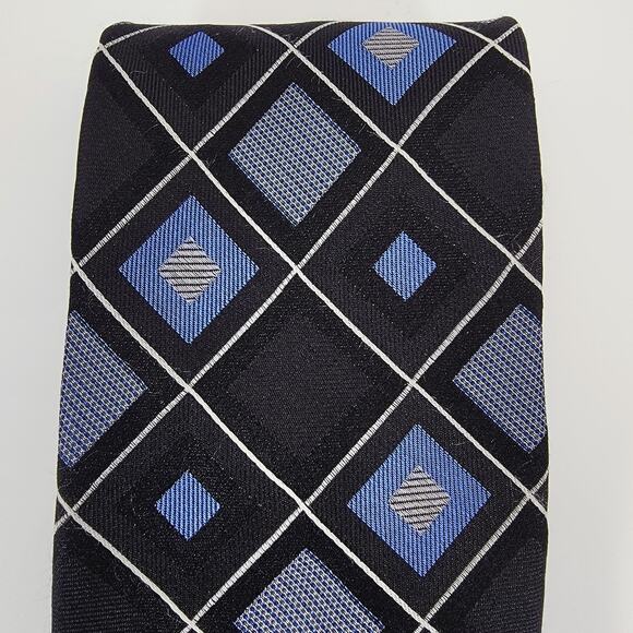Michael Kors Mens Silk Tie Blue Diamond Pattern Textured Hand Finished Designer - Picture 5 of 7